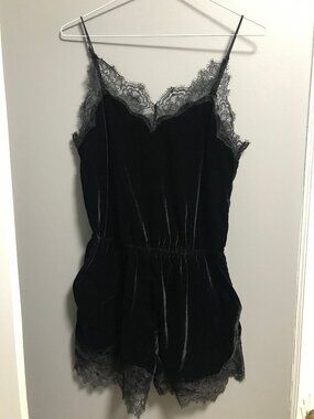 Gothic Victorian Black Velvet & Lace Romper SMALL